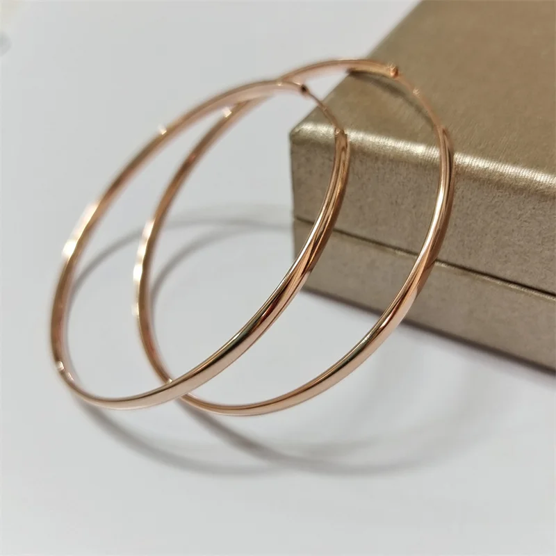 Senlissi - New 18K Gold Plated Hoop Earrings For Women 925 Sterling Silver  3.0mm Fashion Earring Cерьги Kольца 3/4/5/6/7CM