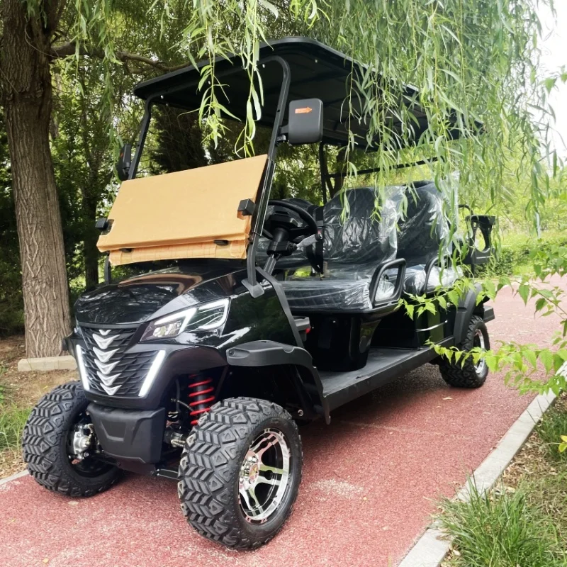 (4+2)6-Seater Electric Golf Cart Off-Road All-Terrain Golf Cart,Folding Windshield 14 Inch Off-Road Tires Black Upholstered Seat