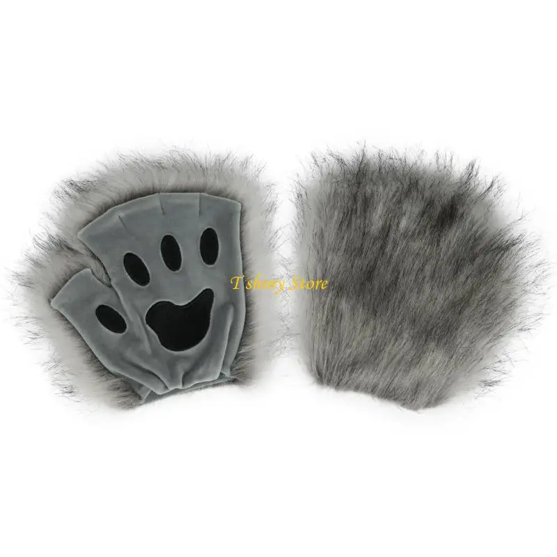 

N58F Oversized Faux Fursuit Cats Paws Hand Mittens Adjustable Size 29x25cm for Adults Kids Costume Parties