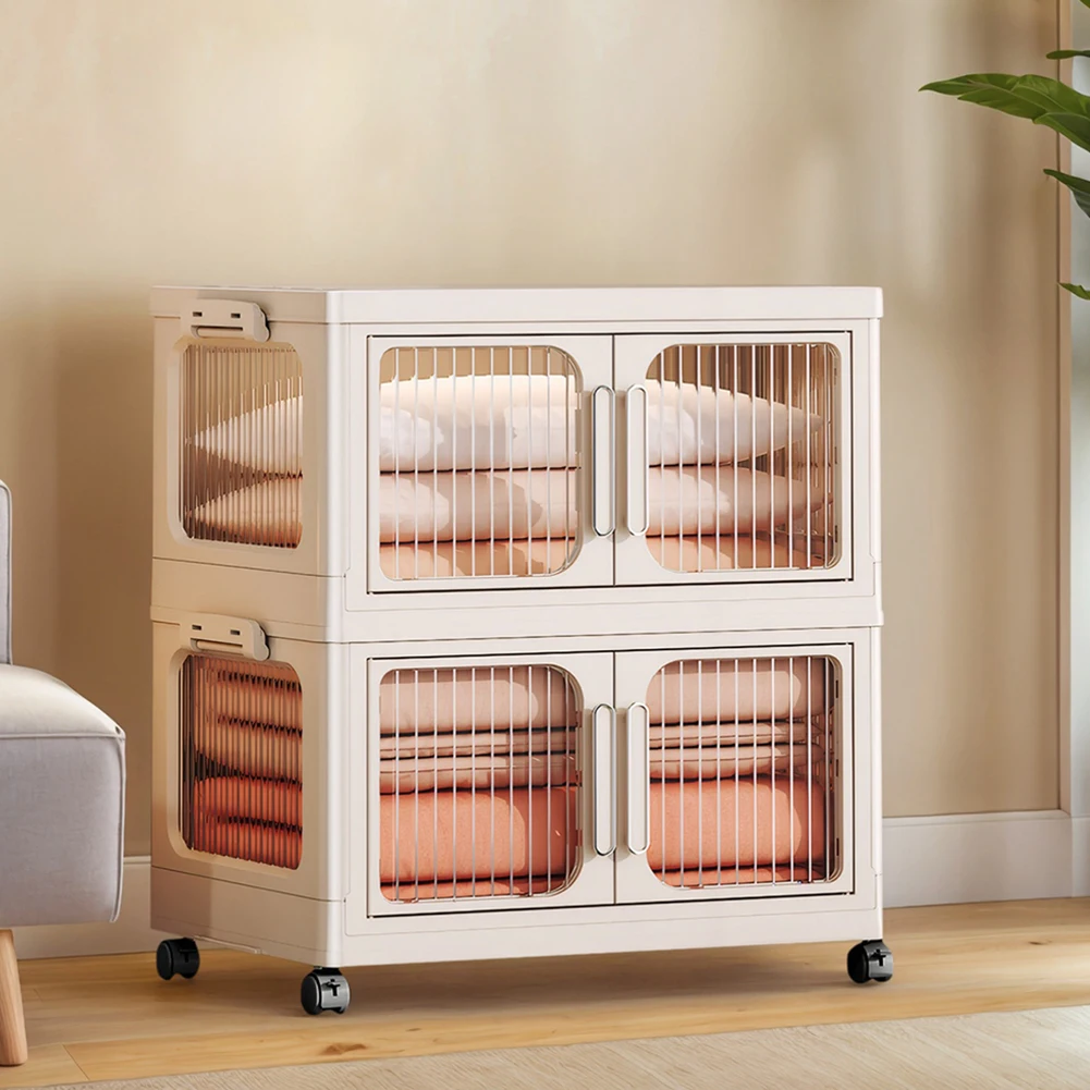 خزانة قابلة للطي مكونة من طبقتين، خزانة ملابس ذات سعة كبيرة، منظم تخزين منزلي مضاد للانزلاق للكتب والملابس والأدوات الصغيرة #3