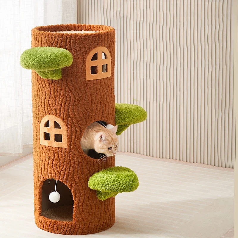 High Quality Eco-Friendly Cat Tree for Indoor with Green Leaves Indoor Cats with Hammock Plush Cat House