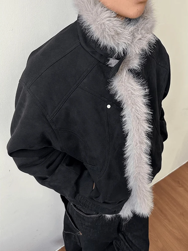 

Men's Thiened Fce Lined Suede Jaet Winter Heavyweight Flight Jaet Cotton Coat Warmth Youth Faion Loose Fit Long Sl...