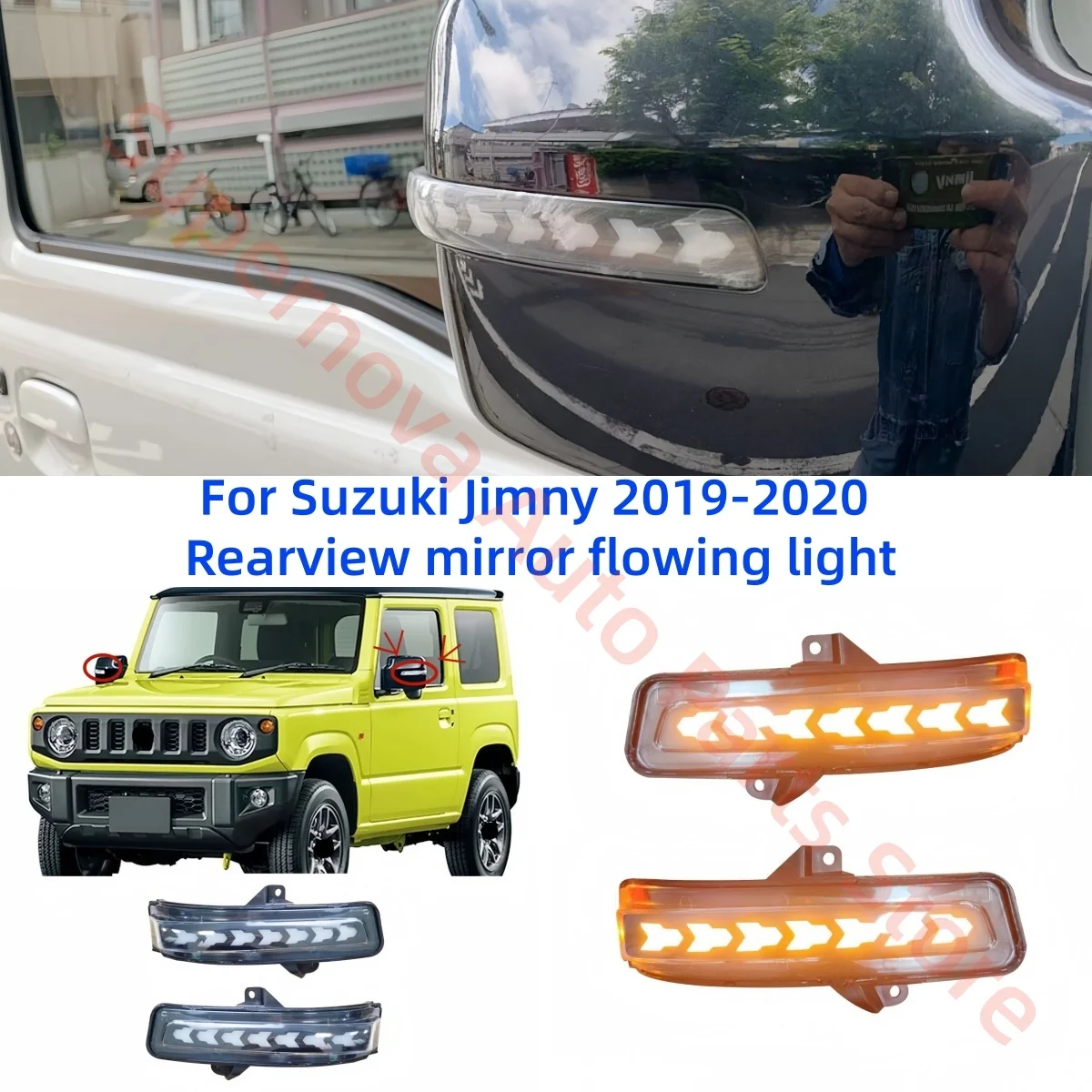 For Suzuki Jimny 2019-2020 LED Rearview mirror flowing turn signal Daytime running light Smoked black style Transparent style