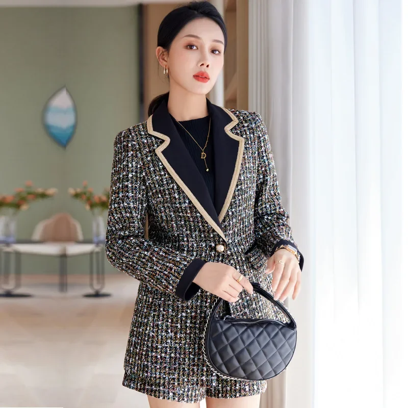 Setelan Blazer celana pendek wanita, hijau, setelan Blazer celana pendek kantor wanita bisnis pakaian kerja musim dingin musim gugur Formal elegan, mantel celana panjang, gaun Prom