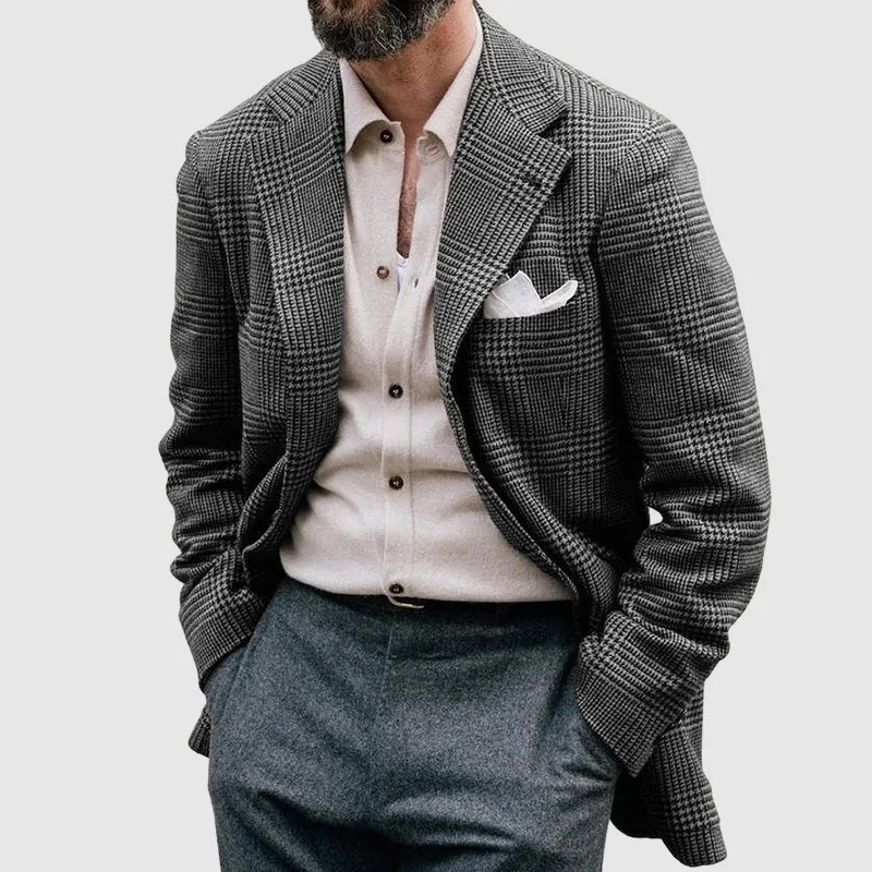 

Men's Printed Casual Blazer Jacket Double Buttons Turn Down Collar With Pockets Business Office Wear Outerwear For Spring Autumn