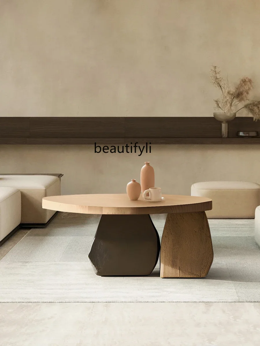 طاولة شاي من الخشب الصلب بتصميم كلاسيكي من Qiji B & B مصممة على الطراز الياباني بتصميم بسيط طاولة شاي فنية عالية الجودة طاولة شاي مستديرة #4