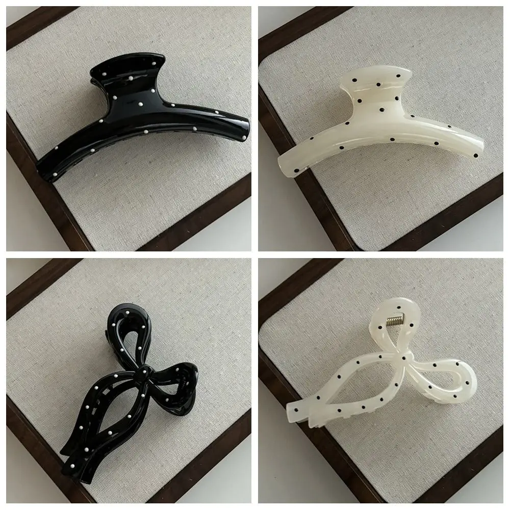 Creative Bowknot Bow Hair Claw Cute Hairpin Acrylic Polka Dot Hair Clip Grab Clip Korean Style Big Hair Claw Female