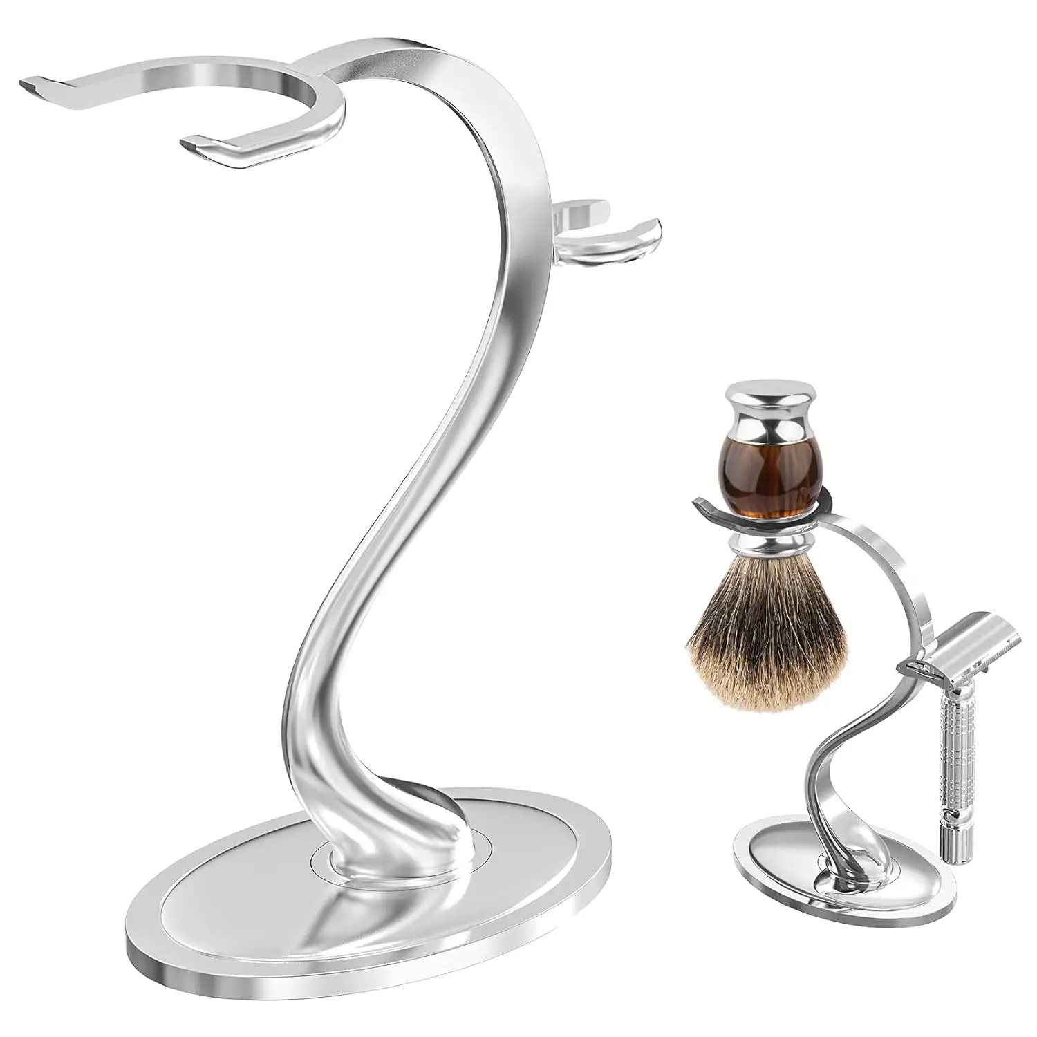 Razor Holder Stand Stainless Steel Shaving Brush Holder with Non-Slip Base, Safety Shaver Kit Organizer for Shower Room Bathroom