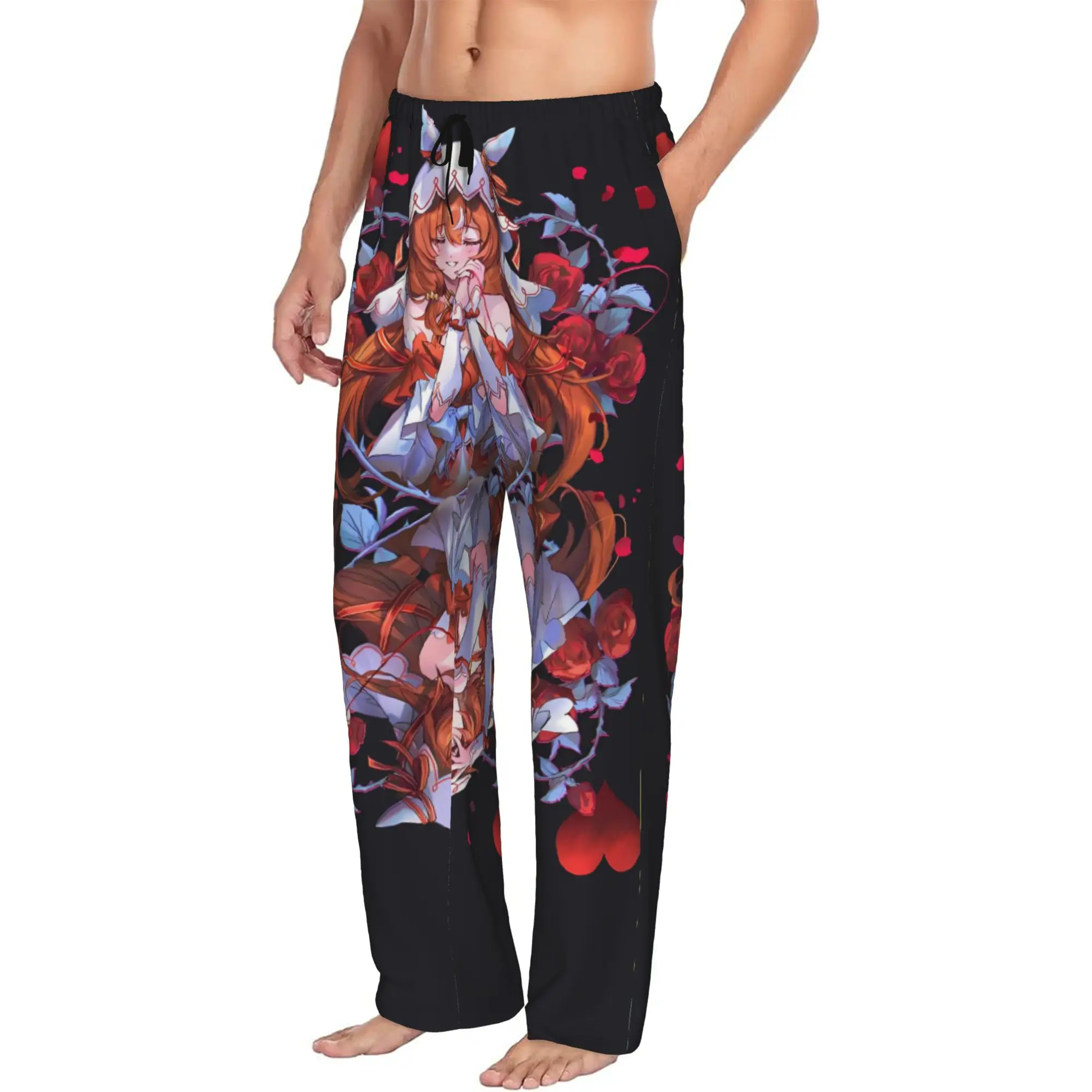 Custom Print Umamusume Pretty Derby Pajama Pants for Men Racing Action Game Sleep Sleepwear Bottoms with Pockets