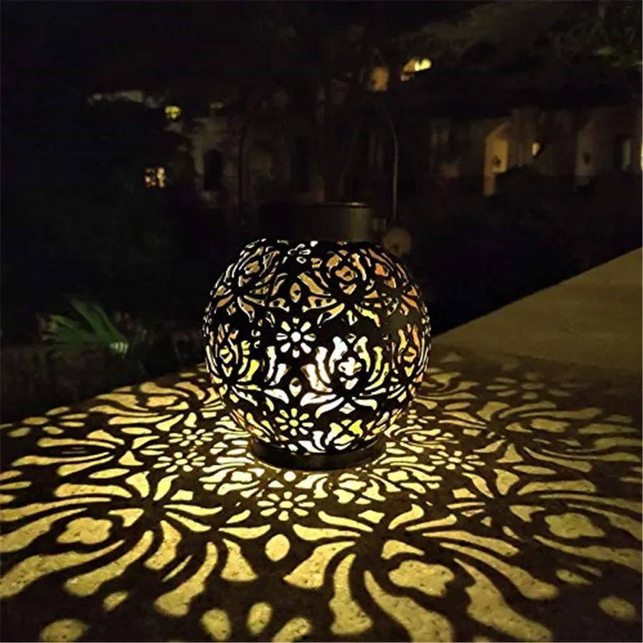 Outdoor Garden Solar Light Iron Art Hanging Light Hollow LED Landscape Light Garden Decoration Projection Light Waterproof Pond