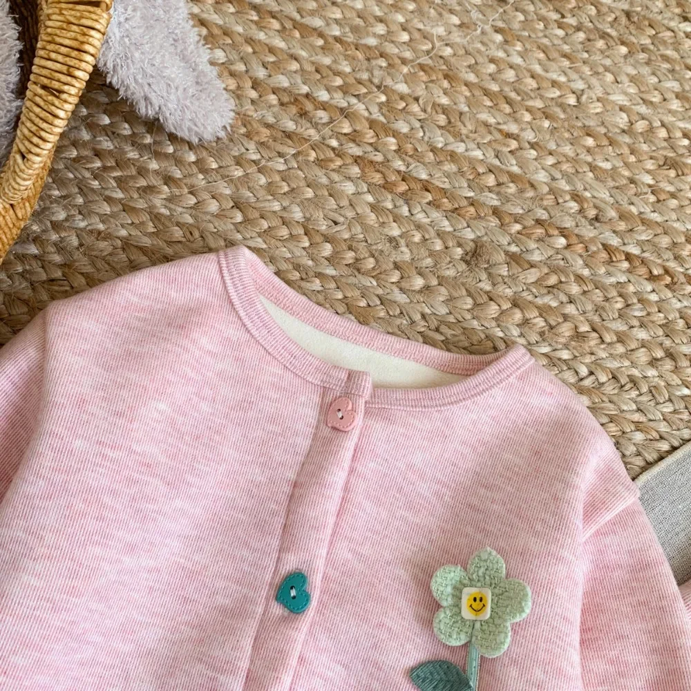 Herbst Mode Plüsch Mädchen Casual Anzug Einreiher Langarm Top + Rüschen Hosen Zwei Stück Set für Kinder 2-7 jahre Alt – Detail 5