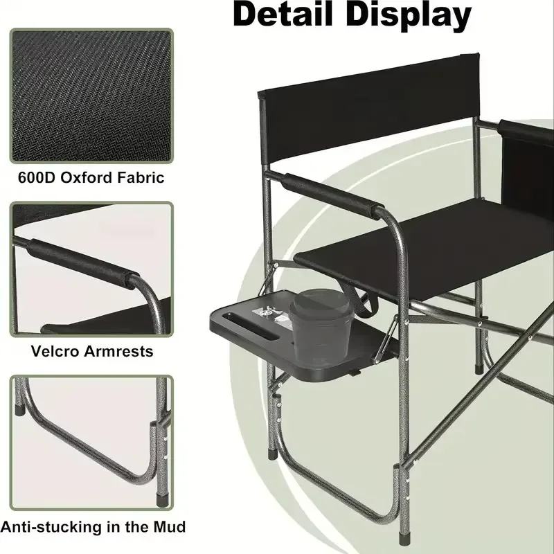 Portable Steel Folding Camping Chair with Side Table and Storage Pocket Lightweight Outdoor Seat for Fishing Lawn Beach