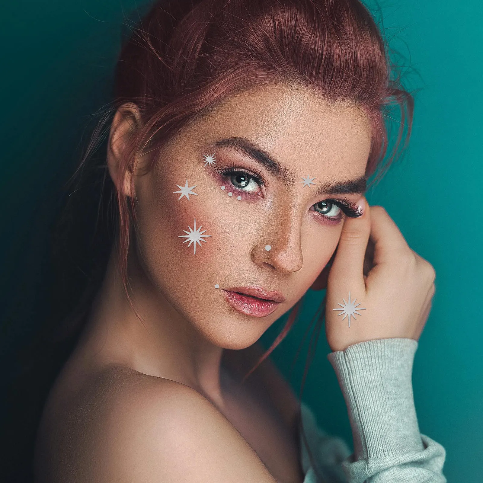 

4Pcs Temporary Tattoo Freckle Stickers Realistic Silver Glitter Waterproof Face Makeup Festival Party Stickers Long-Lasting