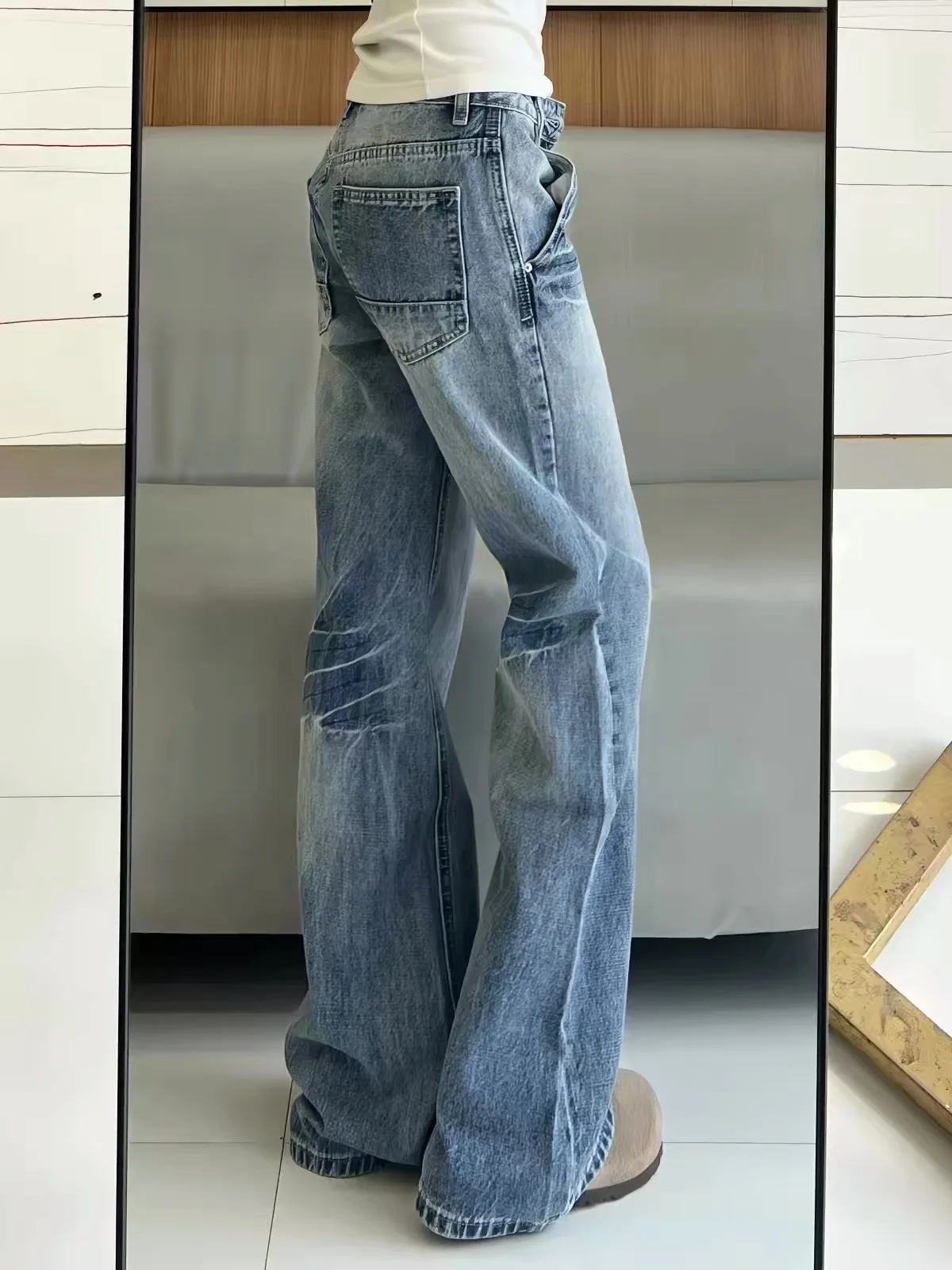 American Retro Low Waist Flared Jeans Women's Autumn New Pear Body Shape Draped Lazy Versatile Floor-Length Pants