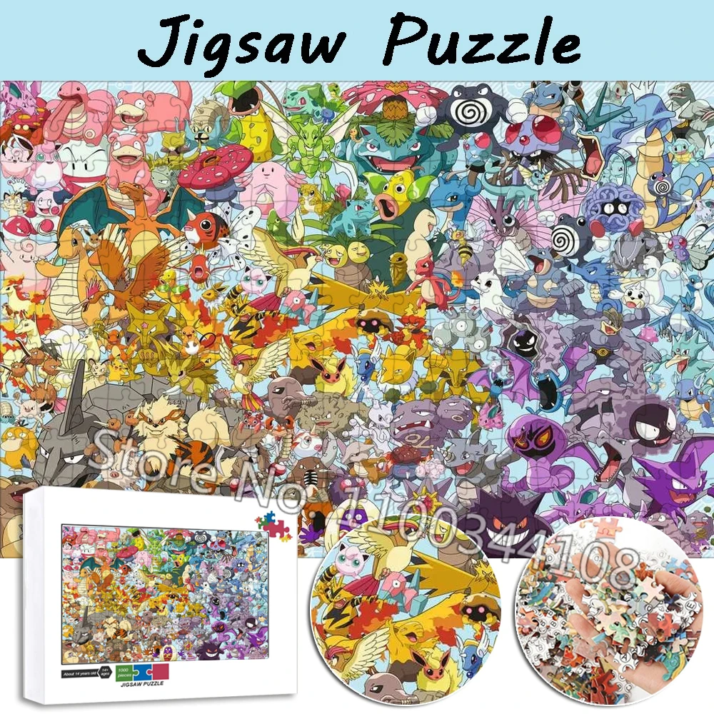 300/500/1000 Teile Pokemon Puzzles Pocket Monster Holzpuzzle für Kinder, handgefertigtes Spielzeug, handgefertigte Sammlungen für Erwachsene