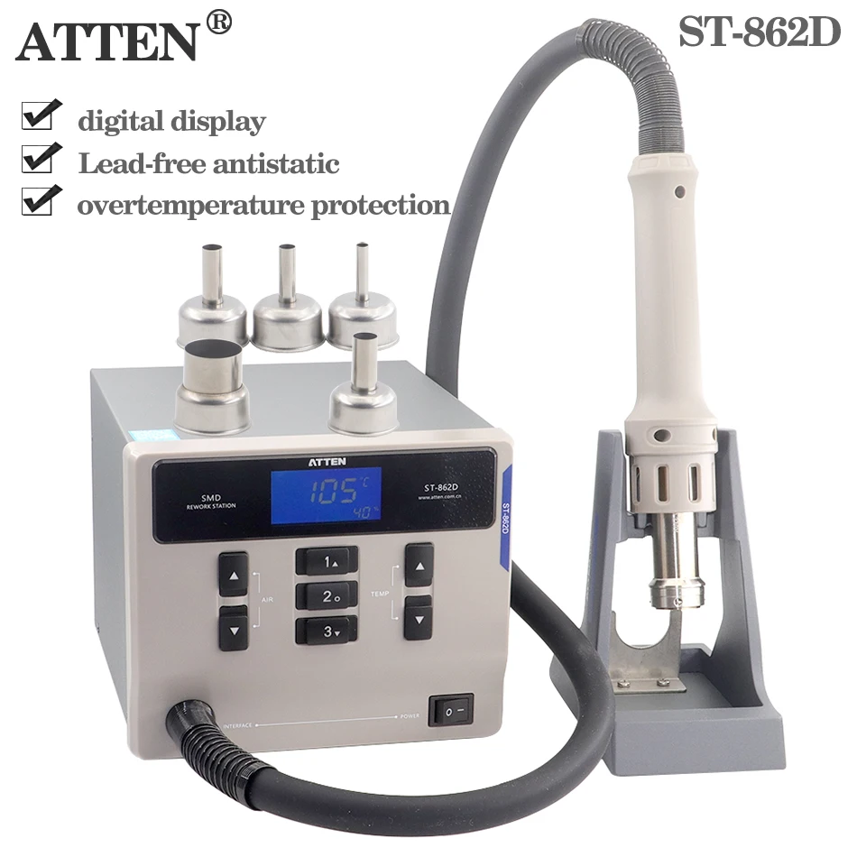 ATTEN ST-862D 1000W Hot Air Gun Digital Display BGA Rework Station Automatic Sleep Repair Desoldering Station 110V / 220V