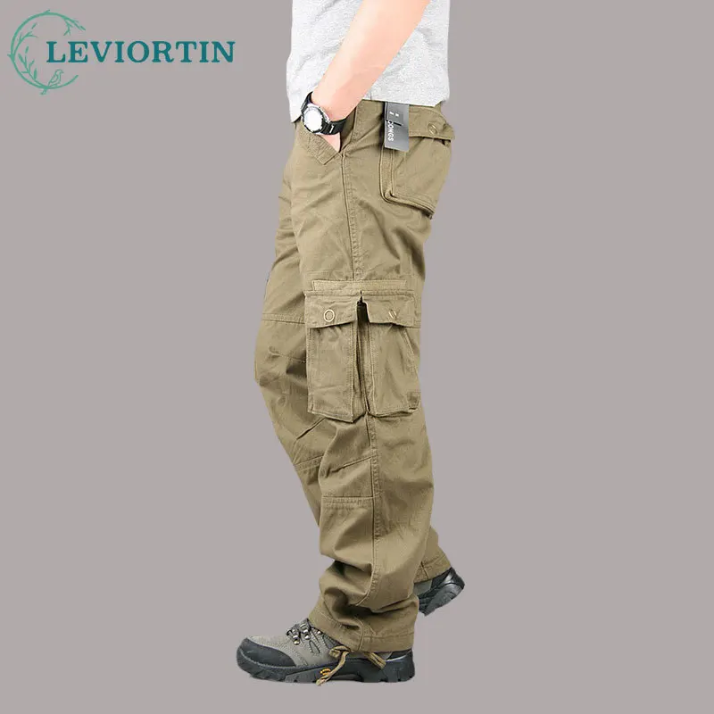 Men's Cargo Pants Canvas Cotton Streetwear Casual Multi Pocket Trousers Pantalon Homme Fashion Military Tactical Pants for Men