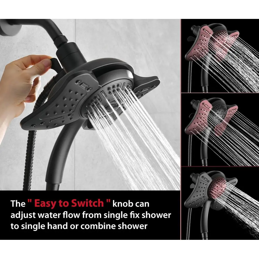 Combo de cabezal de ducha de alta presión de 2,5 GPM con rociador de mano, lluvia de 9 modos, boquillas antiobstrucción y manguera - Negro