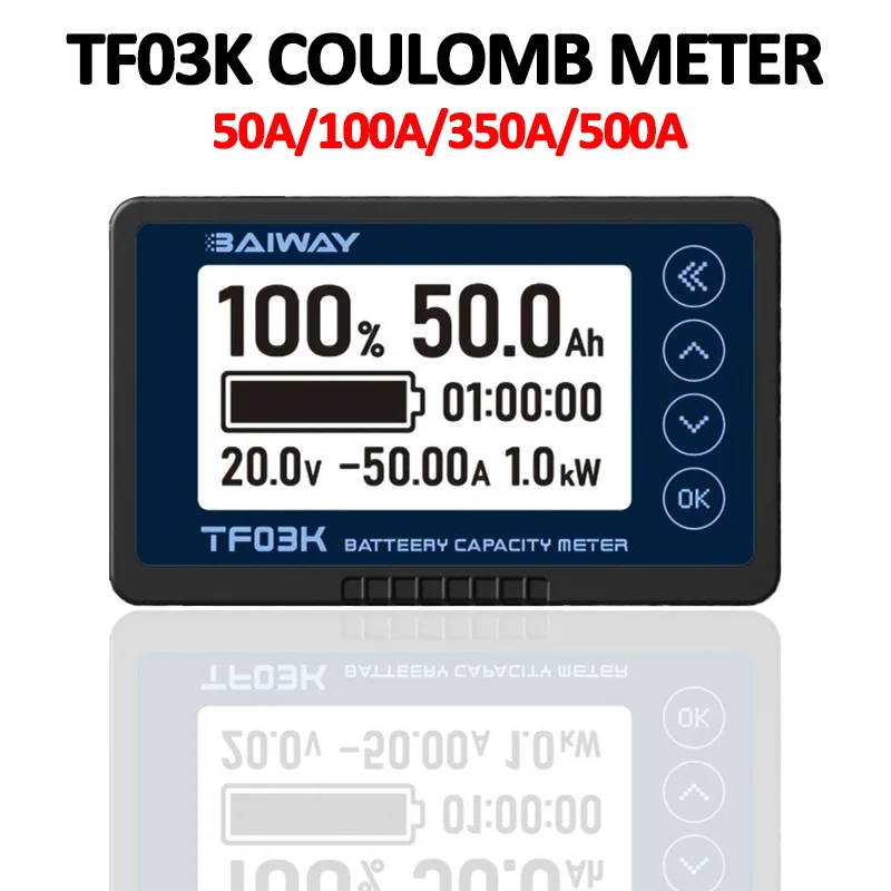 TF03K Coulomb licznik długości 8-120V wskaźnik naładowania baterii wyświetlacz napięcie prądu litowy do detektora akumulator kwasowo-ołowiowy