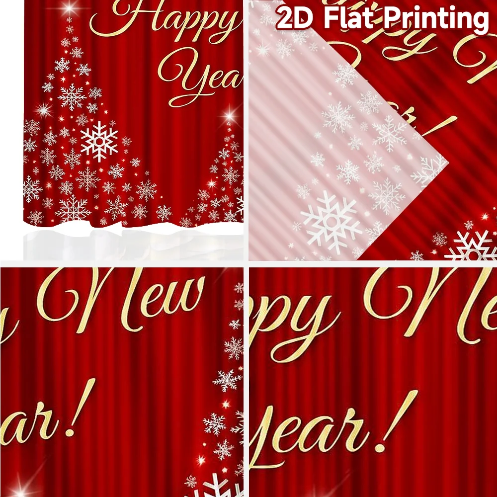 قطعتان من ستائر الطباعة المسطحة ثنائية الأبعاد (بدون قضيب) هتاف احتفالي (1) ستائر عطلة عيد الميلاد مع طباعة رقمية شبه شفافة