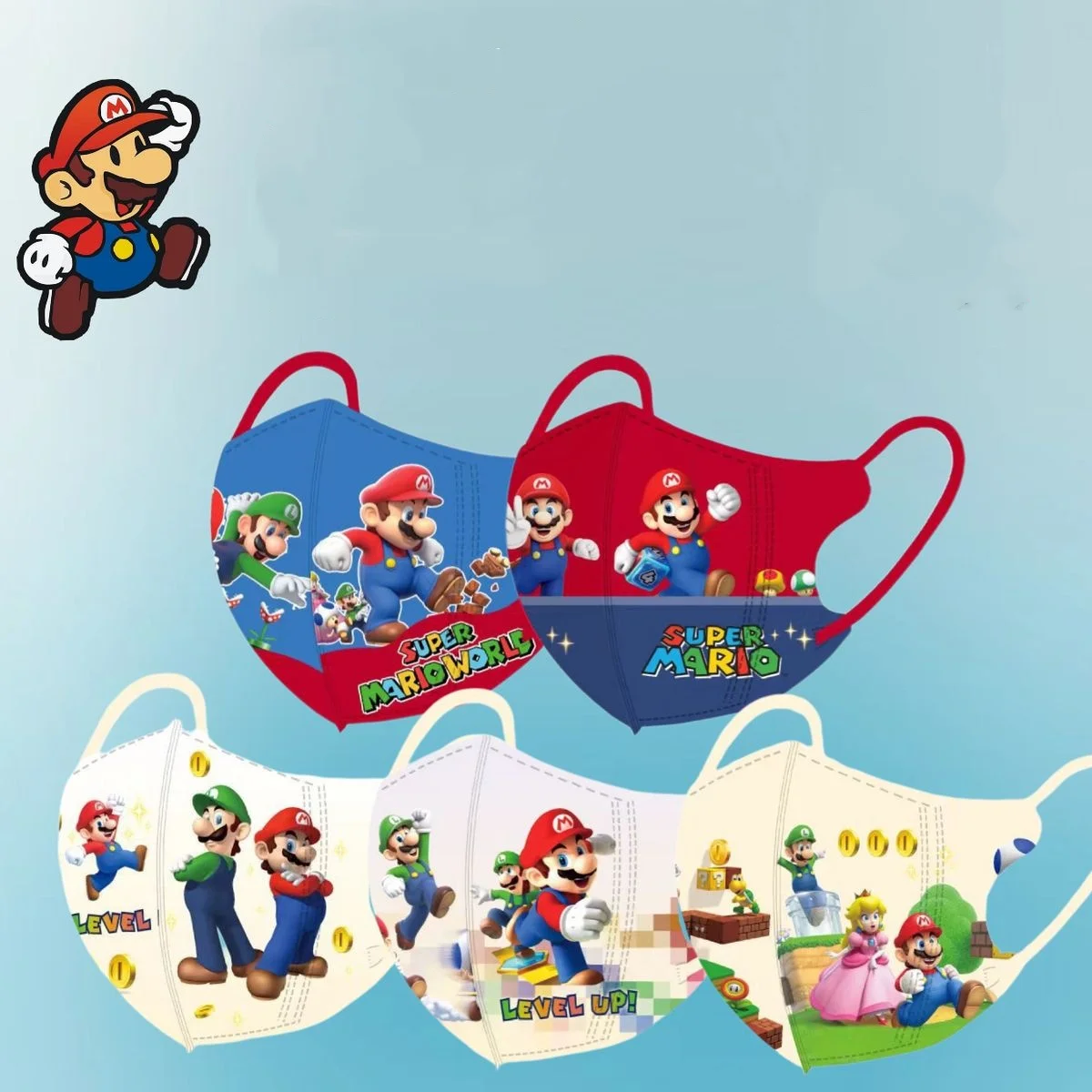 

30pcs Super Mario Children's 3D Cartoon Independent Packaging New Three-Layer Face Mask Boys' Dustproof And Bacterial Resistance