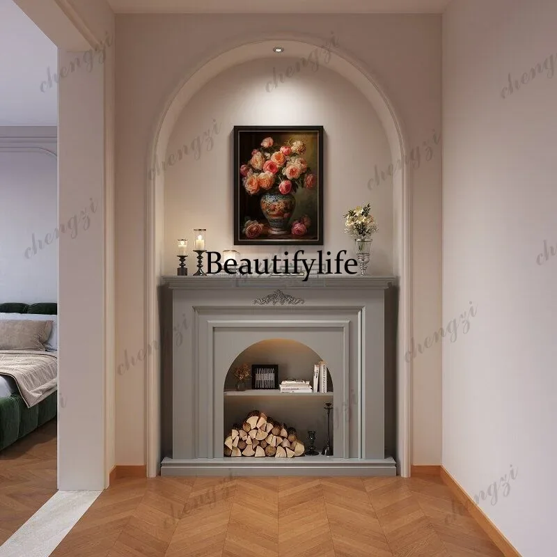 B56 French Cream Wind Solid Wood Fireplace Cabinet Rack American Retro Green Living Room Decorative Side Cabinet Entry Entrance