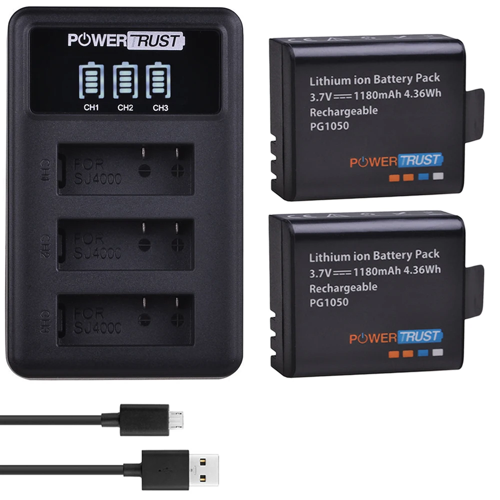 1180mAh PG1050 Battery + LED Charger for SJCAM SJ4000 SJ5000 SJ6000 Sj7000 SJ8000 SJ9000 M10 EKEN H8 H8R H9 Sports Action Camera