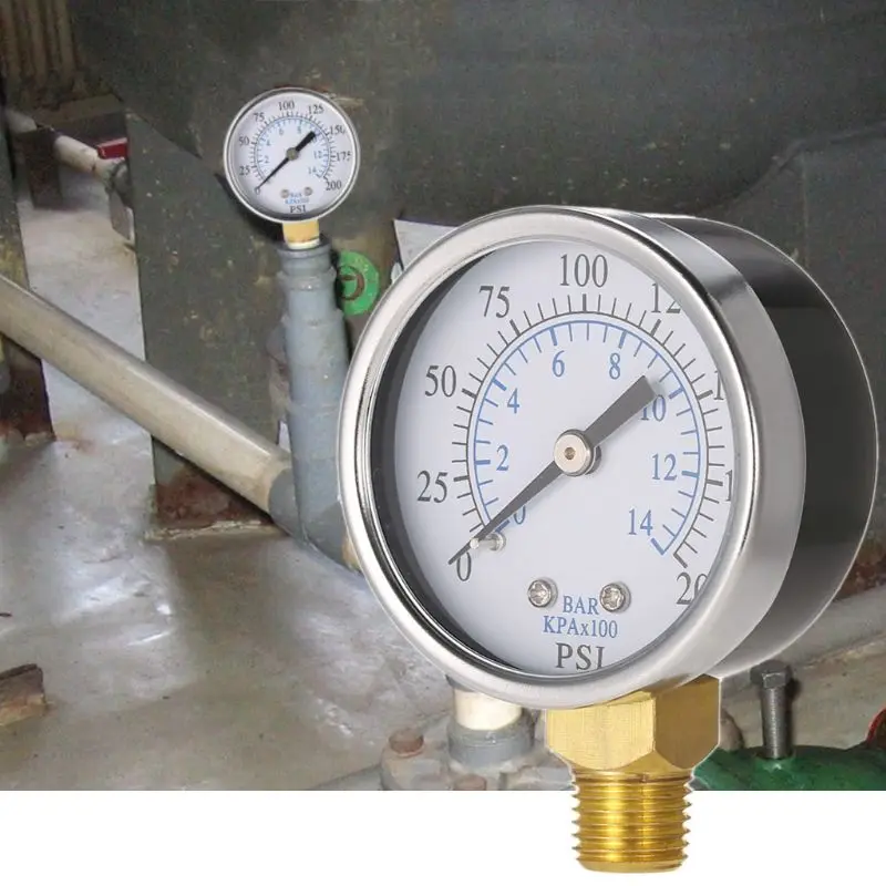 367D Industrial Pressure Gauge Steel for Case Dual Scale Pressure Gauge Brass Internal 0-200psi / 0-14bar 1/4