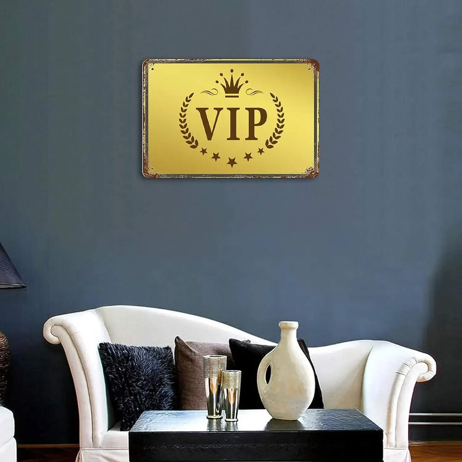 VIP Lounge Crown Stars Tin Sign Vintage Wall Art Man Cave Bar Shop Garage Metal Sign Home Office Decor Tour Art 12 x 8 inch