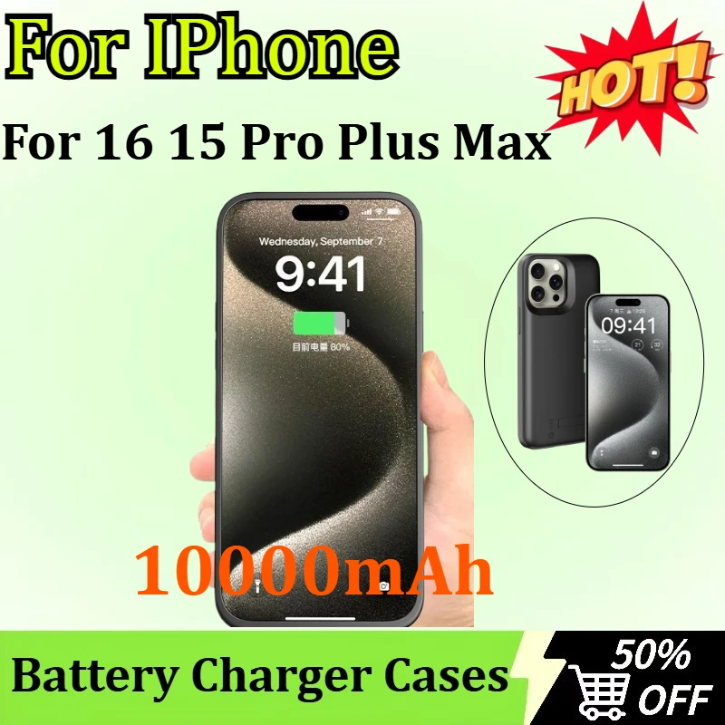 

Newly upgraded 10000mAh for IPhone 16 15 Pro Plus Max Wireless Charging Battery Case Portable Power Bank Auxiliary Spare Battery