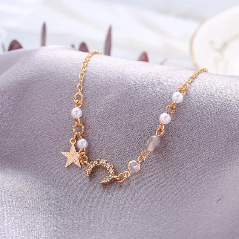 Браслет Female Niche Design Bracelet Trendy Fashion Simple Bracelet Best Friend Star And Moon Pearl Bracelet Women Luxury 팔찌