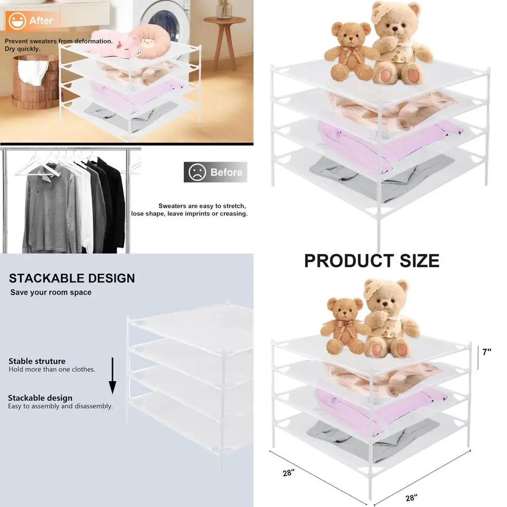 

4-уровневая сетчатая сушилка для свитеров — штабелируемая вешалка для белья для одежды, носков, игрушек, использования в помещении и на открытом воздухе