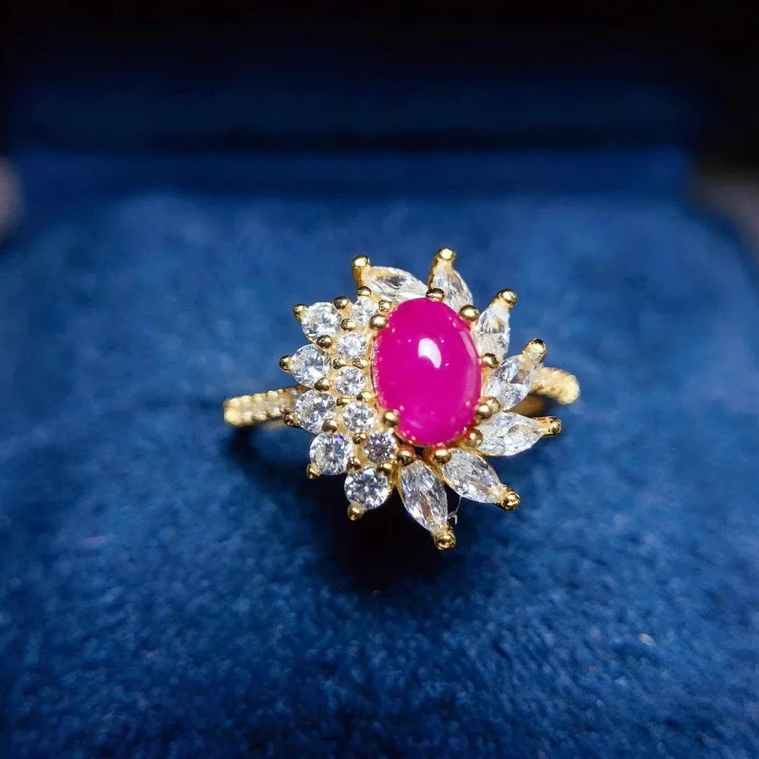 

Dazzling Silver Ruby Ring for Party 5mm*7mm Natural African Ruby Silver Ring 925 Silver Ruby Jewelry