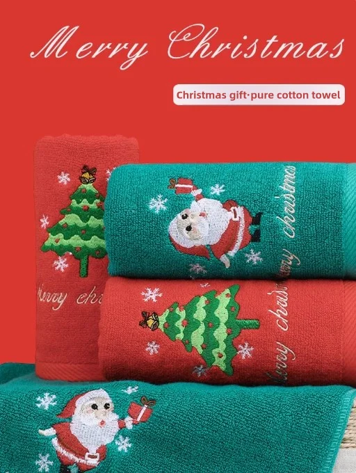 Customized Embroidered Name Christmas Towel Gift Pure Cotton Face Towel Red Santa Claus New Year Group Gift Batch