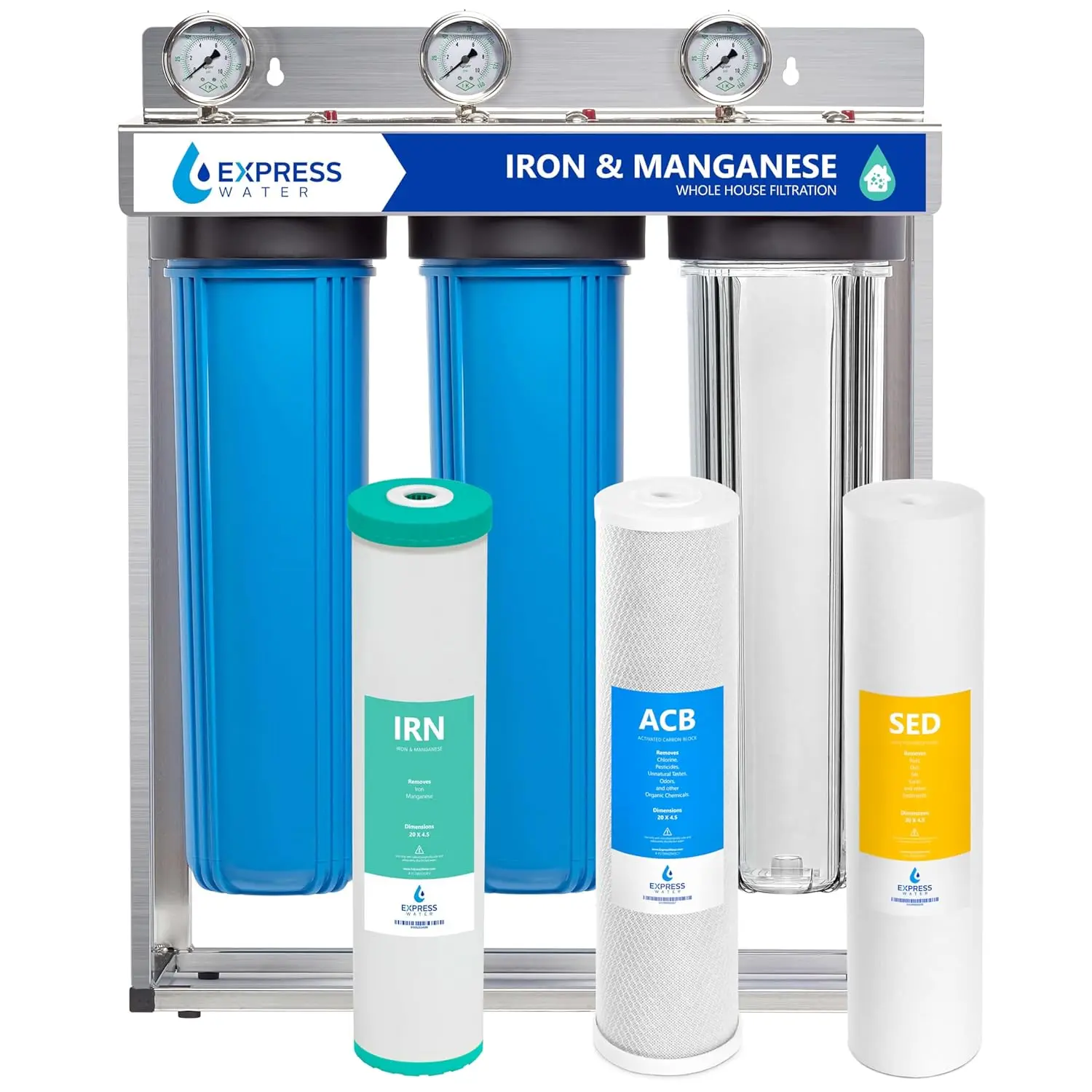 Water Iron Filter  House  Filter  , 3 Stage  Filtration System - Iron  Filter, Sediment, Carbon