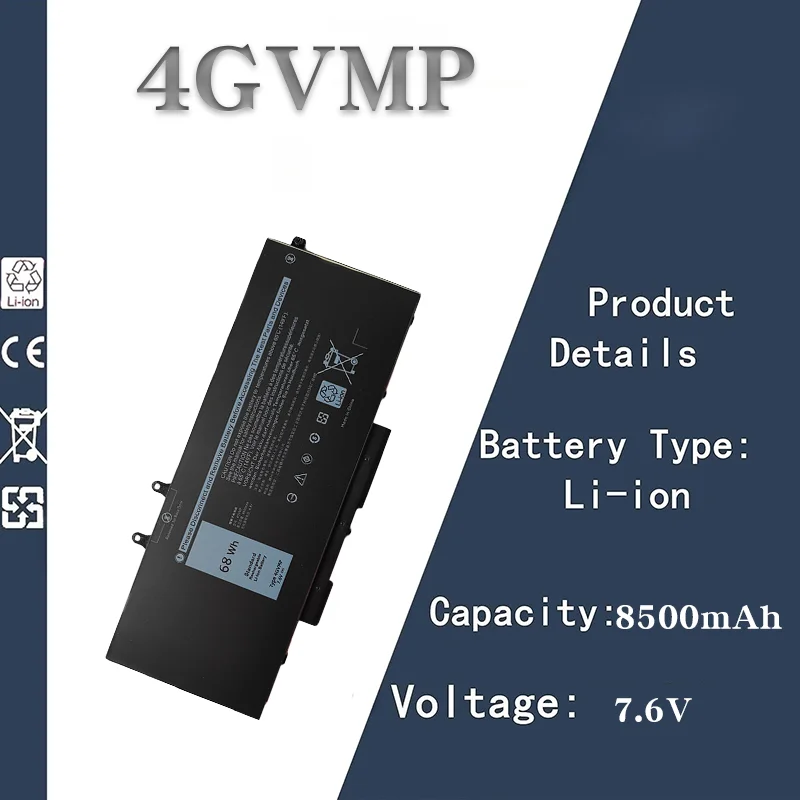 

Replacement Battery for Dell 4GVMP | 7.6V 8500mAh | Suitable for Latitude 5400/5410/5510/3550