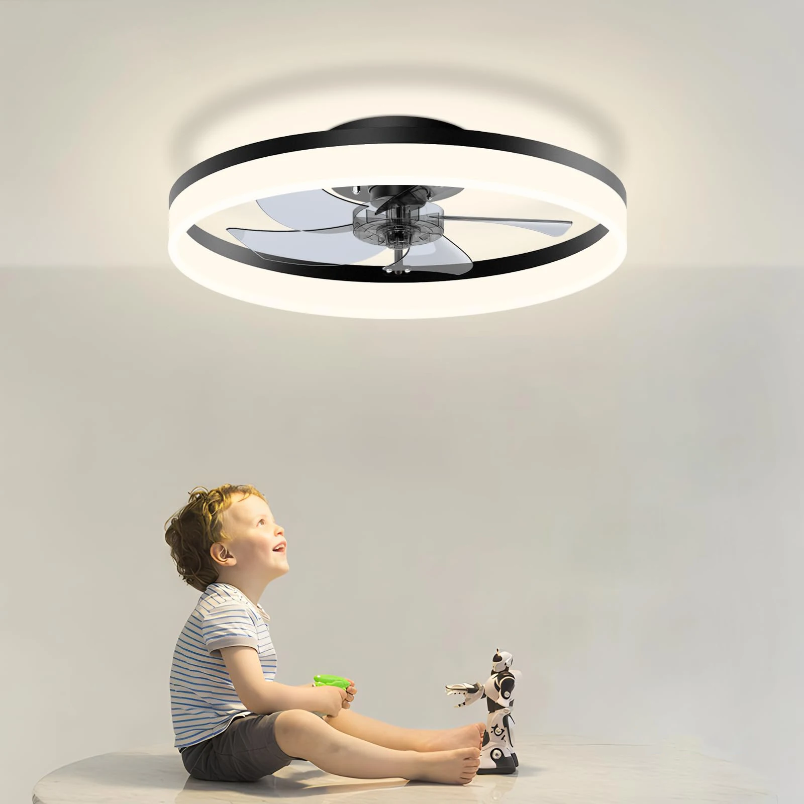 Round Ceiling Fan with LED Lighting Advanced Matte Texture Household Electric Fan Silent and Timer Ceiling Fan Light Fixture