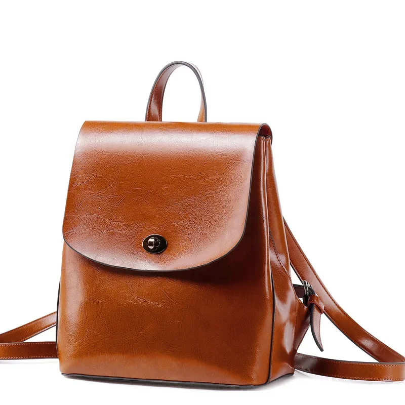 Genuine Leather Women Backpack Daypack High Quality School Book Fashion Female Girl Oil Wax Cowhide Mini Knapsack Rucksack