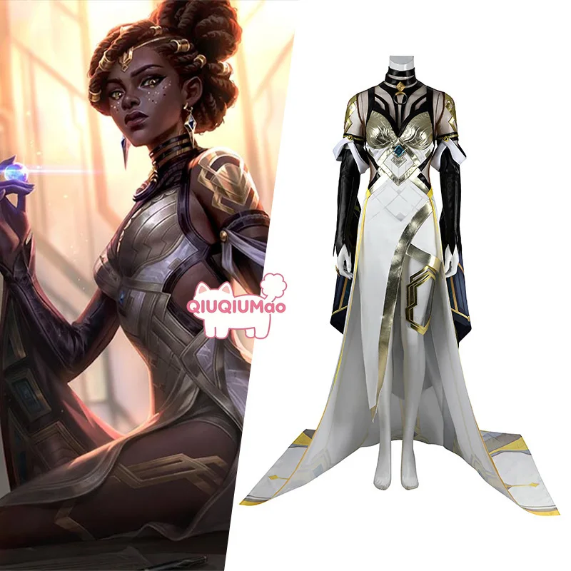 

Game League of Legends Cosplay Costume Anime Mel Role Playing Fashion Gold While Long Dress Women Adult Comic Con Party Outfit