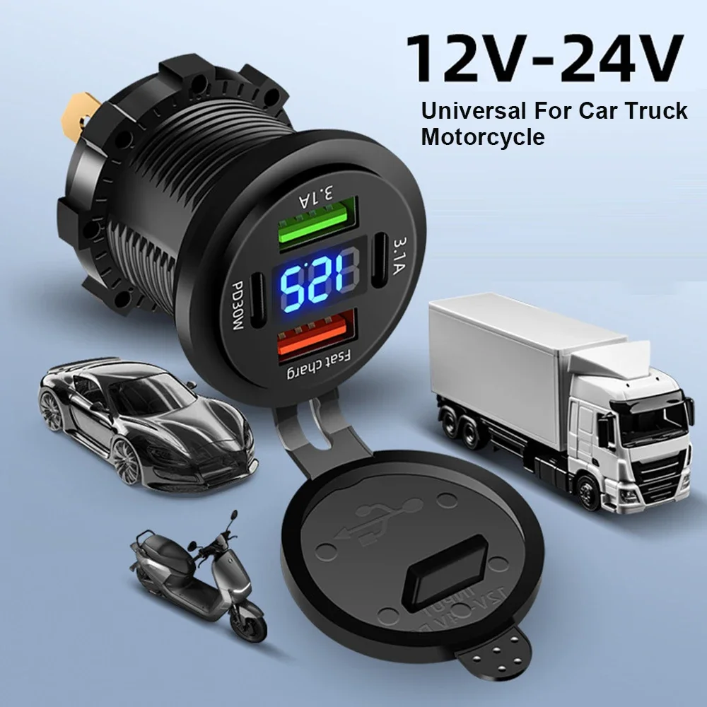 83 واط ماكس مقبس شاحن الهاتف PD30W شحن سريع 22.5 واط المزدوج USB + نوع C منفذ 4 منافذ محول الطاقة مقاوم للماء مع الفولتميتر