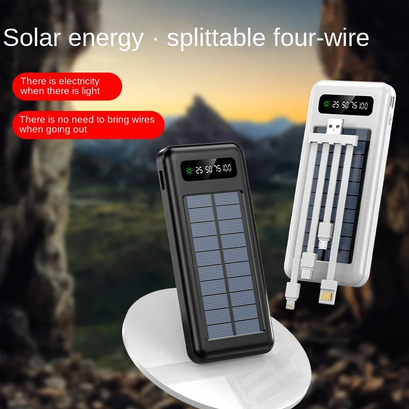 Solar Power Bank 30000mAh Self-contained Mobile Power Supply 2.1A Fast Input and Output Mobile Phone Bracket USBLED Battery Lamp