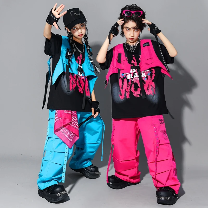 

Cool Street Dance Costume For Kids Boys Oversize Top T-Shirt Hip Hop Pants Drum Performance Outfit Girls Jazz Dance Outfit 2164