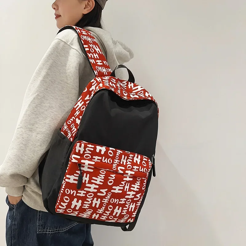 2025 Trendy American Letter Backpack Water-Resistant Laptop Bag for Teens School College Casual Daypack High Capacity Rucksack