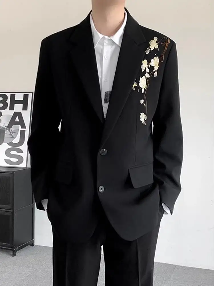 

Новый китайский мужской костюм с тяжелой вышивкой в виде цветов сливы, весенне-осенний, модный городской стиль, мужская одежда в западном стиле