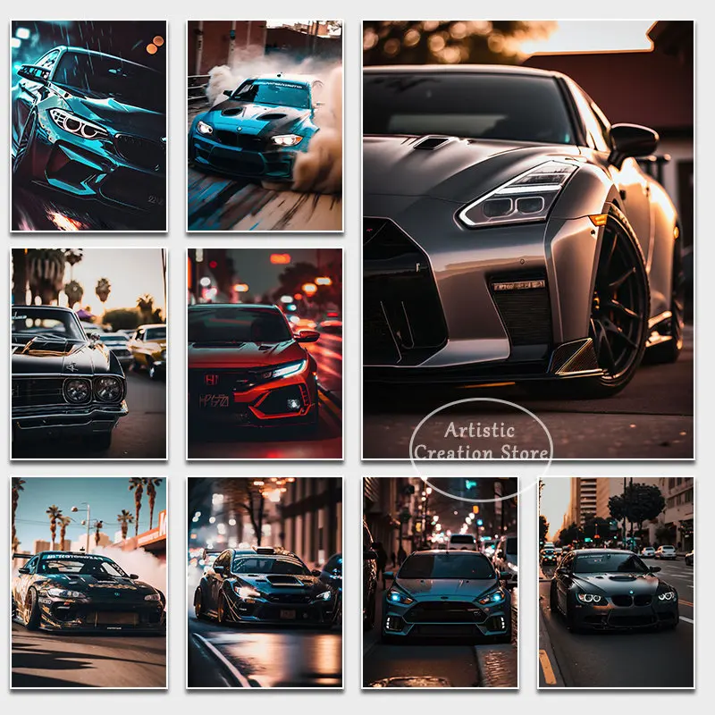 Super Sport Car Ford Focus RS Civic MX 5 Miata Poster HD Print Canvas Painting Wall Art Pictures for Living Room Home Decor Gift