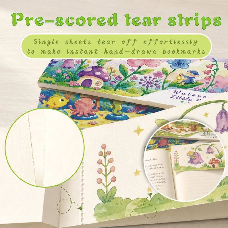 Watercolor Manuscript Portable Watercolor Drawing Notebook Easy To Tear Bookmark Card Watercolor Drawing Coloring Notebook