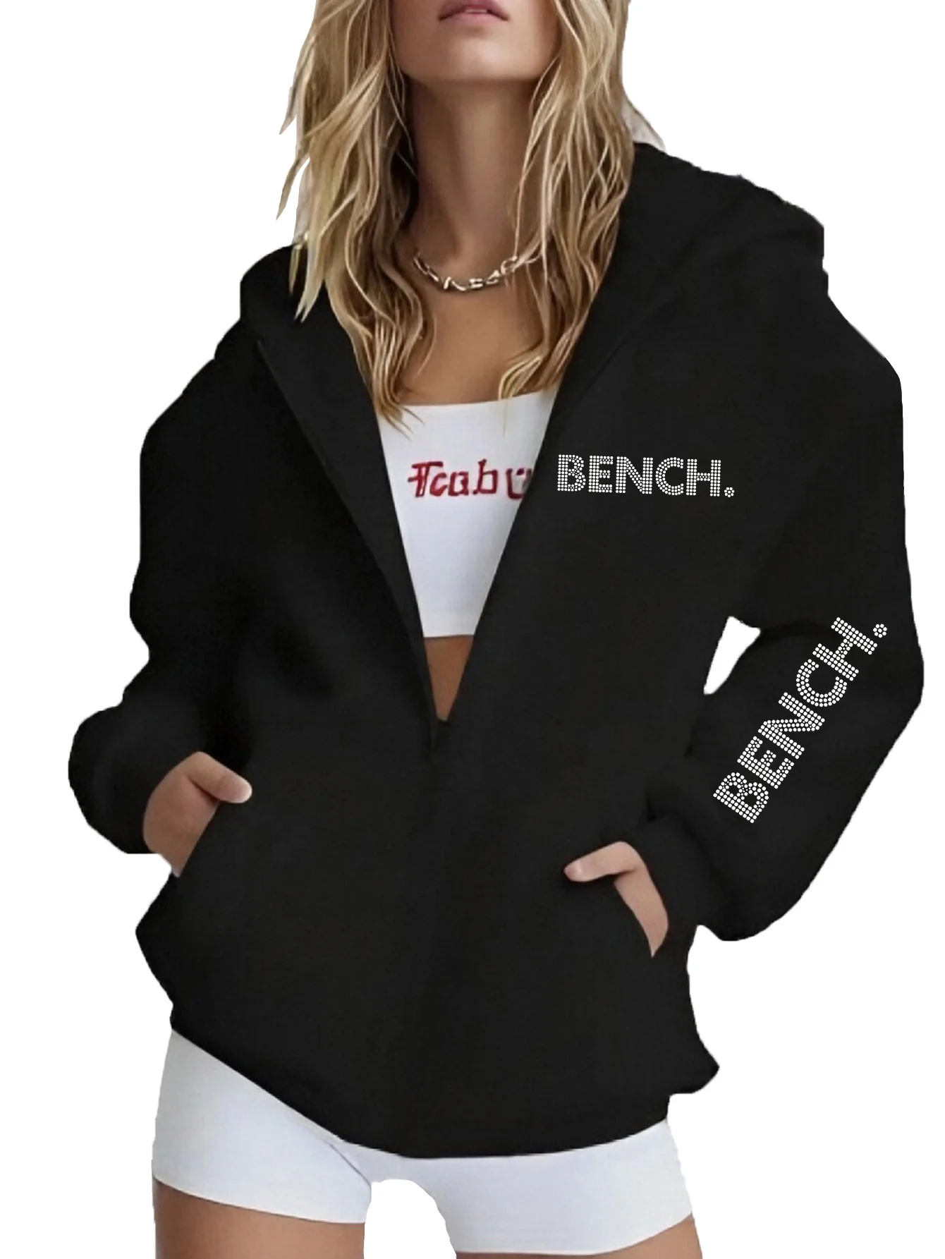 Women's autumand winter zip sweatshirt keep warm and loose casual  print womens hooded zip sweatshirt light grey soft