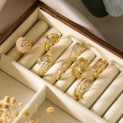 NEWBUY 2024 New Arrival Gold Color Wedding Rings For Women Luxury AAA CZ Zircon Inlay Engagement Jewelry Promise Gift