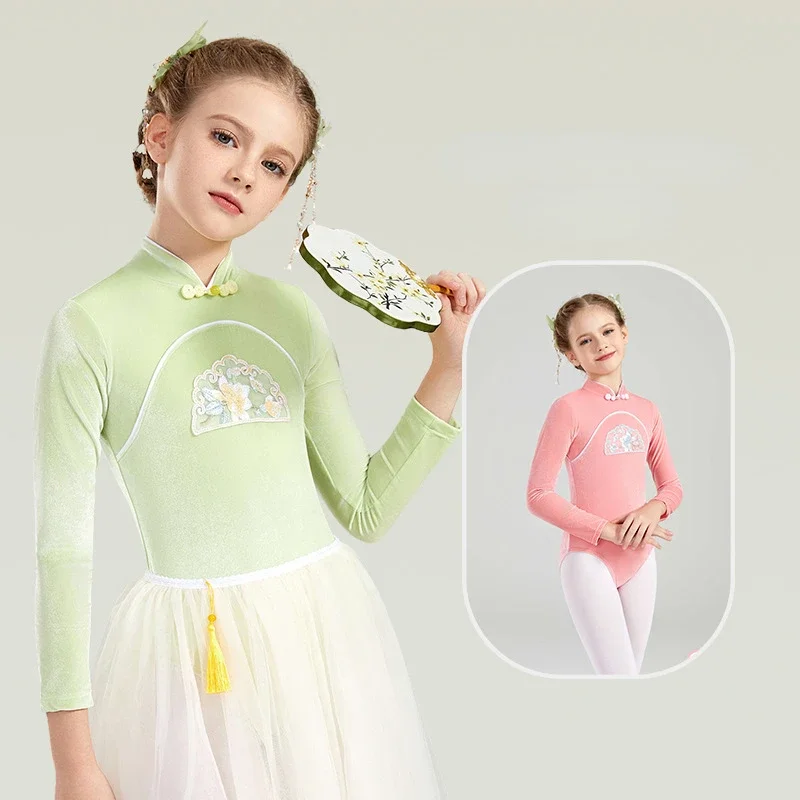 

Elegant Winter Kids Girls Dancewear Long Sleeve Leotard Tops Soft Warm Dance Tutu Sets Costumes Child New Year Gifts