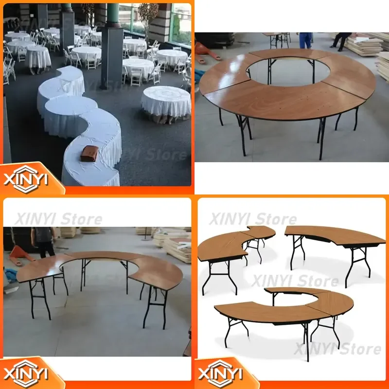 Banquet Plywood Folding Dining Table for Home Office 48 inch 60 inch 72 inch Half Moon Shape Space Saving Extendable Dining